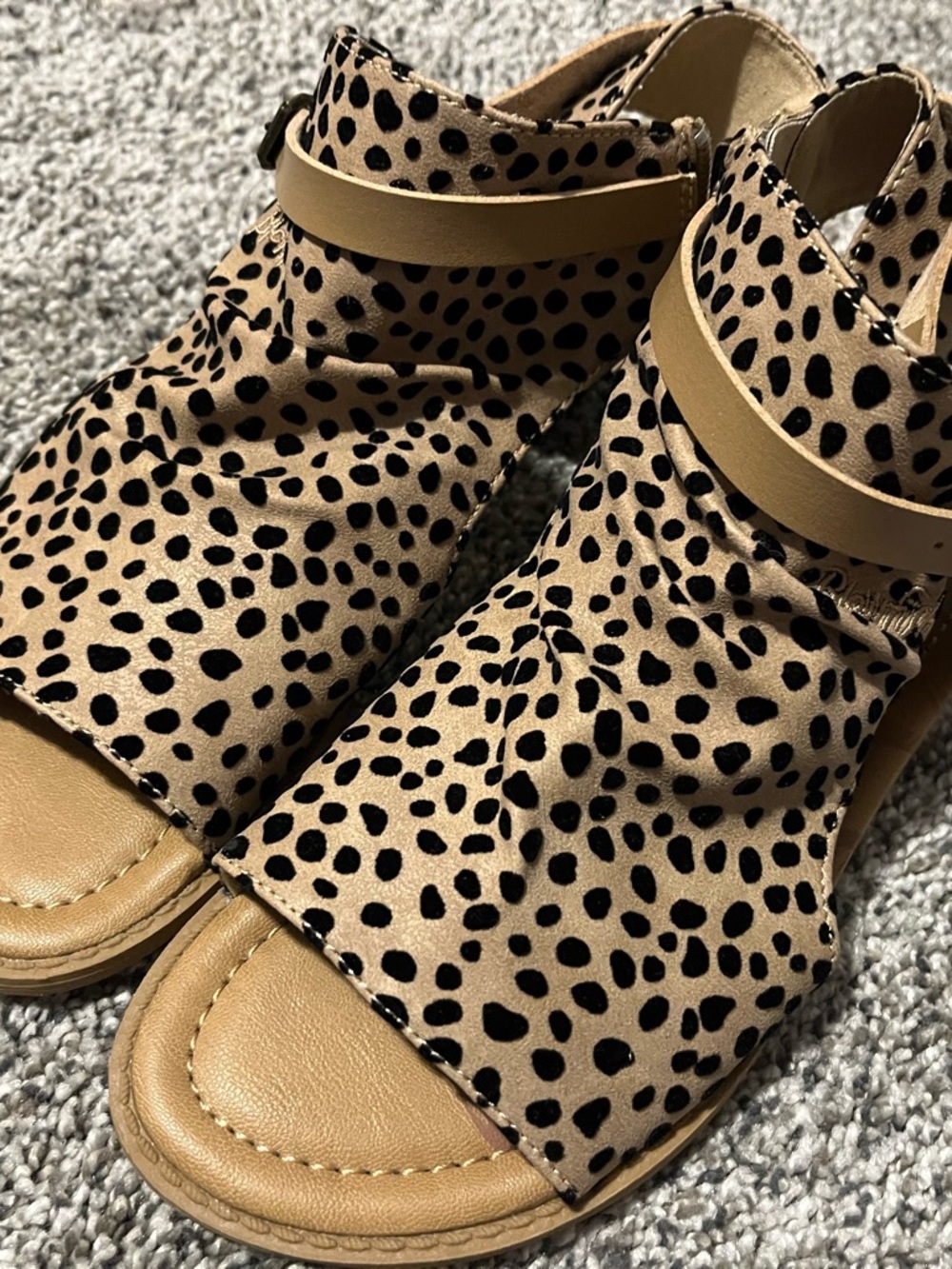 Blowfish Tan and Black Leopard Print Open-Toe Sandals